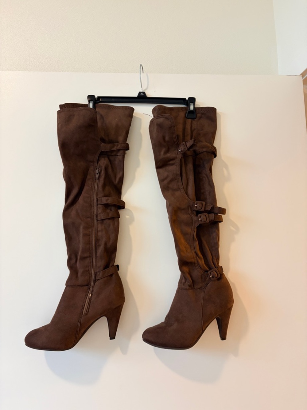 Not Rated Over-the-Knee Brown Suede Boots with Buckle Detail